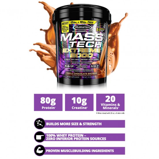 MuscleTech Mass Tech Extreme 2000 Mass Gainer 22lbs MuscleTech Mass Tech Extreme 2000 Mass Gainer 22lbs